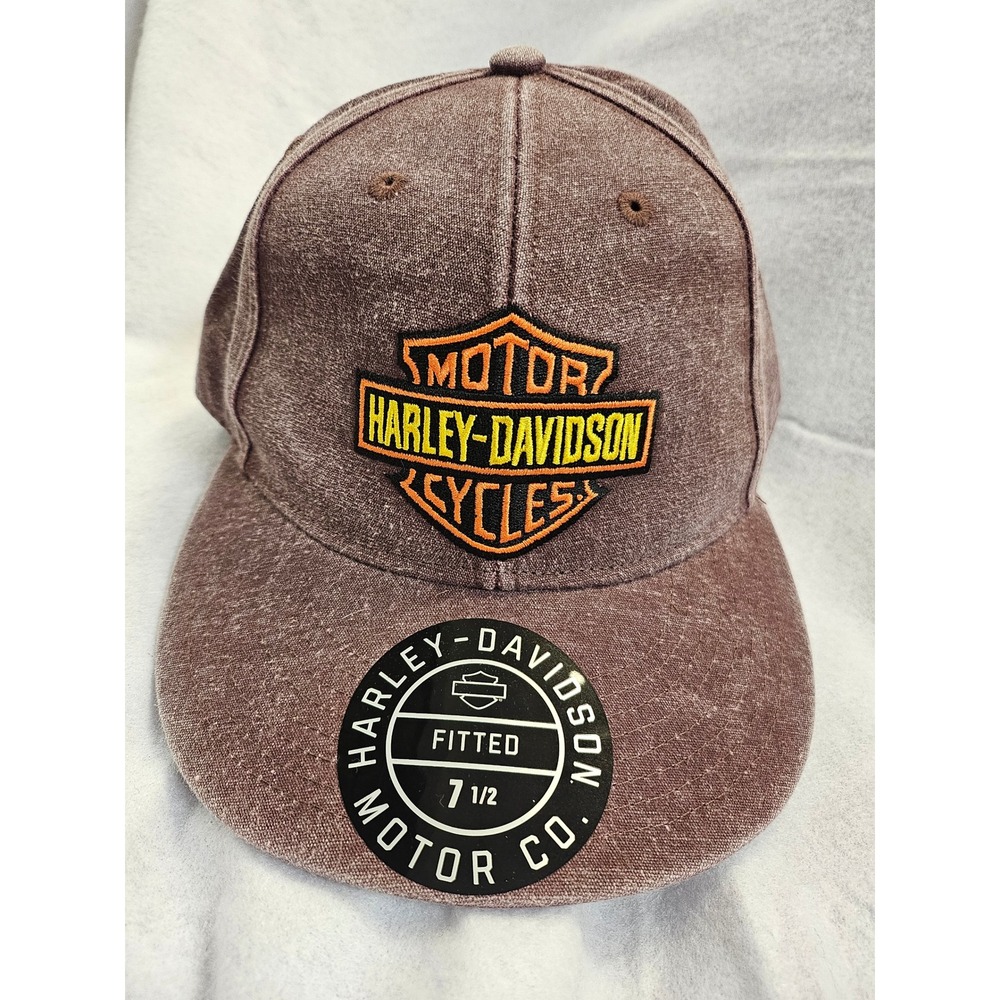 Harley-Davidson Fitted Hat Brown Faded Wash Bar & Shield Logo Size 7 1/2